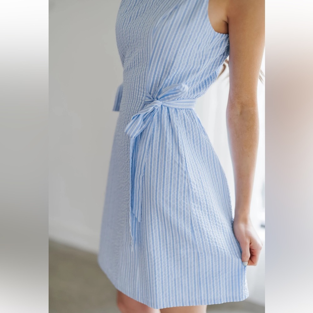 Landry Kate / GILLI Monroe Mini Dress Blue & White Striped Side Bow Ties Large - Picture 5 of 16
